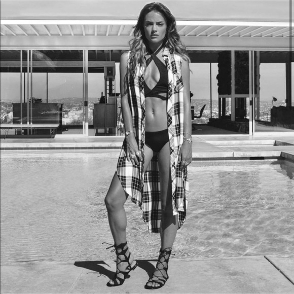 Rails Jordyn River white check split side button up sleeveless tunic top - Picture 3 of 9